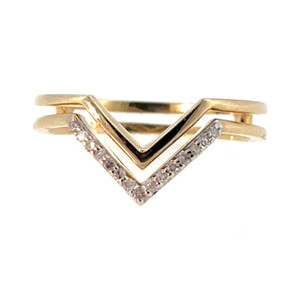 10K Gold .07tw Diamond Double V-Shaped Chevron Design Ring Size  6.5