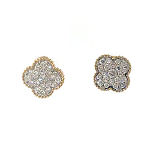 10K Gold .50tw Diamond Clover Flower Post Earrings