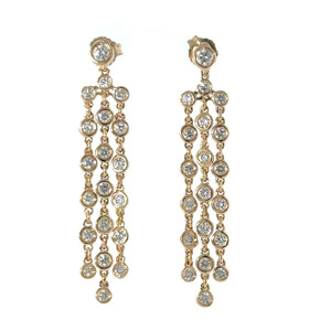 14K Gold 1.20tw Diamond 3-Strand Chandelier Dangle Post Earrings