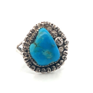 Sterling Silver Turquoise South Western Style Vintage Navajo Statement Ring Size 10.5
