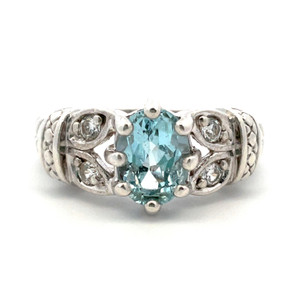 Sterling Silver Oval Cut Topaz with CZ Accents Vintage Inspired Ring Size 5
