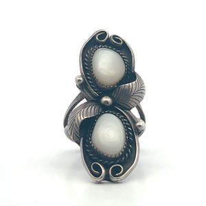 Sterling Silver Mother Of Pearl South Western Vintage Navajo Style Statement Ring Size 7