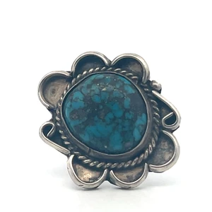Sterling  Silver Turquoise Floral Navajo Style Statement Ring Size 7