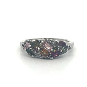 Sterling Silver Multi Color Tourmaline With CZ Accents Floral Ring Size 9
