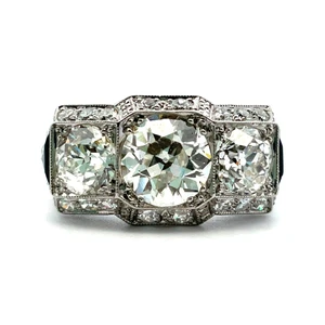 Vintage Platinum App 2.10cttw European Cut Diamond Sapphire Accented Estate Heirloom Ring Size 4.75