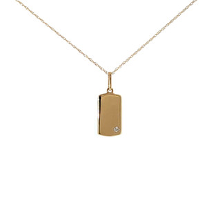 10K Gold Dog Tag with a Peridot Bezel and Diamond Bezel Pendant 18" Chain Necklace