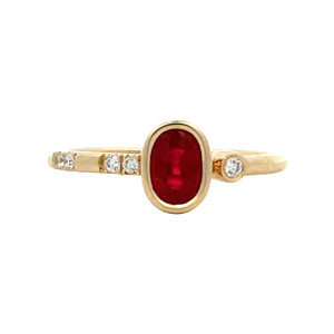 14K Gold .66ct Ruby Oval with Offset .06tw Diamond Bezel Accents Ring Size 6.5