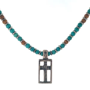 Sterling Silver Turquoise Beaded Cross Necklace