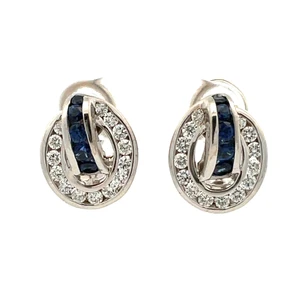 Charles Krypell 18K White Gold 0.91cttw Round Diamonds and 0.85cttw Sapphires Earrings with Certificate of Authenticity