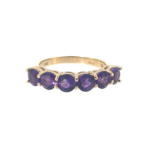 14K Gold .96tw 6-Amethyst Bezels and .03tw Diamond Bezel Accents Ring Size 4.75