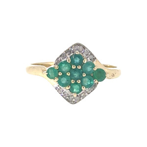 10K Emerald Bezel Marquise Cluster with .06tw Diamond Bezel Halo Ring Size 6.75