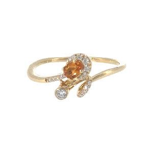 10K Gold .18tw Citrine Oval with .10tw Diamond Halo and Accented Curlicue Bypass Band Ring Size 6.75