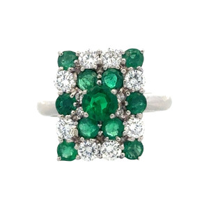 Platinum 900 Square Face 1.41tw Emerald Bezel Flower with 1.00tw Diamond Ring Size 5.75