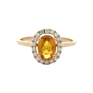 14K Gold 1.33ct Orange Sapphire Oval with .17tw Diamond Halo Ring Size 7