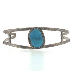 Sterling Silver Turquoise Round Vintage Navajo Style Cuff