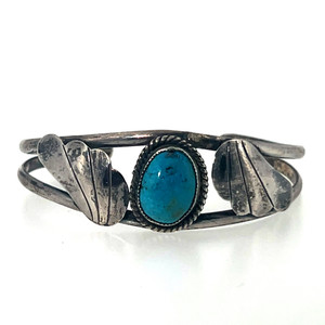 Sterling Silver Turquoise Floral South Western Style Cuff