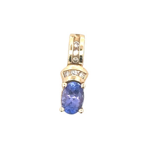 14K Gold Tanzanite Oval with a Diamond Bezel Channel-Set Accents Pendant