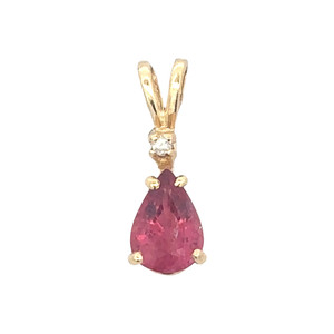14K Gold Pink Tourmaline Teardrop with a Diamond Bezel Double Bail Pendant