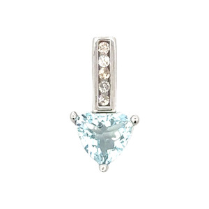 10K Gold Aquamarine Upside-Down Triangle with Channel- Set Diamond Bezel Accented Bail Pendant