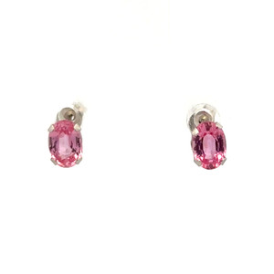 14K White Gold Pink Topaz Oval Stud Earrings