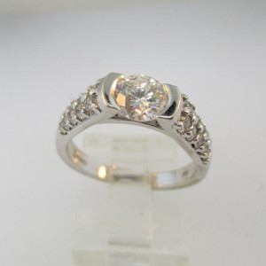  Caressa 14k White Gold Approx 1.31ct TW Round Brilliant Cut Diamond with Accent Diamonds Surrounding Mount. Size 6 ½ *