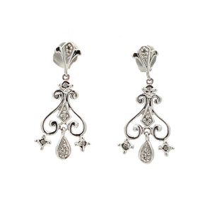 14K White Gold Diamond Bezel Accented Dangle Chandelier with a Dangle Teardrop Post Earrings
