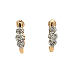 14K Gold 3-Diamond Bezels on a Curved-Shaped Post Earrings