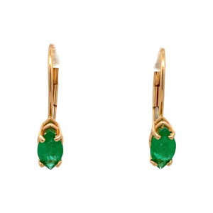 14K Gold Emerald Marquise Wrap Lever-Back Earrings
