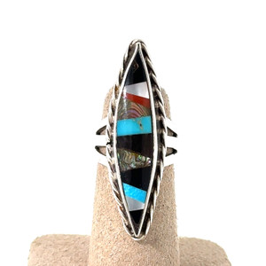 Vintage Zuni Sterling Silver Multi Stone Inlay Ring Size 4.5