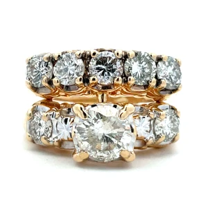 Vintage 14K Yellow Gold App .75ct Round Diamond 1.5tw Engagement Soldered Wedding Ring Set Size 5.25