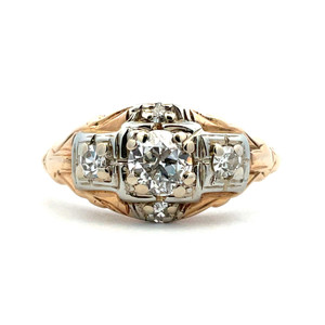 Vintage 18K/14K Two Tone Gold App .30cttw European Cut Diamond Art Deco Engagement Ring Size 7