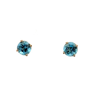 14K Gold Blue Topaz Bezel Stud Earrings