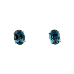 14K Gold London Blue Topaz Oval Stud Earrings