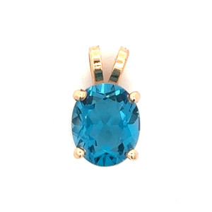 14K Gold London Blue Topaz Oval V-Shaped Bail Pendant