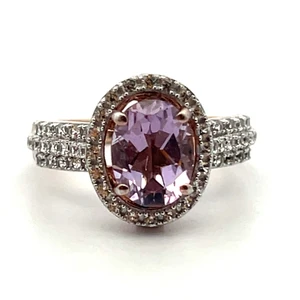 Sterling Silver Pink CZ Oval Cut With A White CZ Halo Fashion Ring Size 6.75