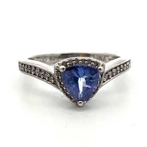 Sterling Silver Tanzanite Trillion Cut With CZ Accents Fashion Ring Size 7