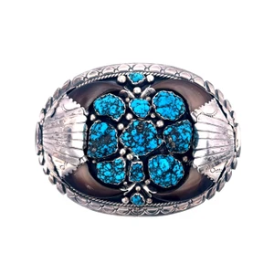 Vintage Southwest Navajo Sterling Silver Turquoise Bear Claw Belt Buckle - Signed JW Toadlena