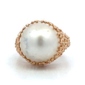 14K Gold Pearl Circle in a Mesh Bird's Nest Ring Size 7