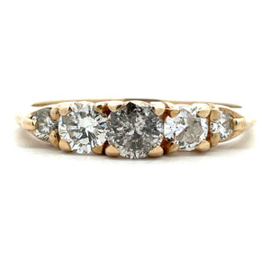 14K Yellow Gold 5 Stone Round Diamonds Salt and Pepper Diamond AP 0.35ct Center Stone Ring Size 9.5