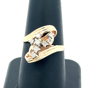 14K Gold Diamond Constellation Bezel Cluster in a Ribbon Bypass Band Ring Size 7.75