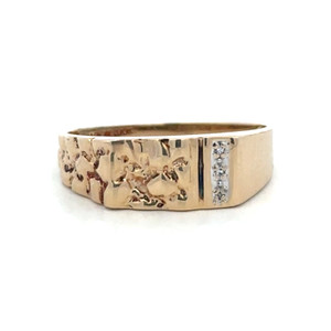10K Gold Diamond Accented Geometric Textured Nugget Ring Size 8.5