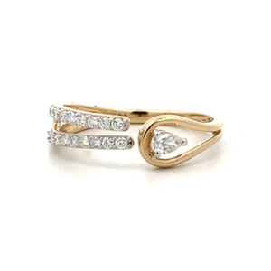 14K Gold .24tw Diamond Marquise and White Gold Setting Diamond Accented Band Bypass with an Open Arm Ring Size 5.75