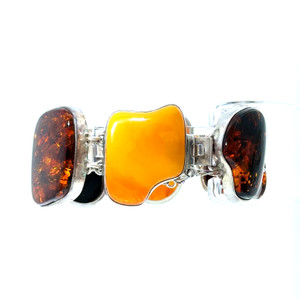 Sterling Silver Freeform Amber and Chain Bracelet