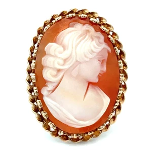 10K Yellow Gold Cameo Woman Rope Design Ring Size 7.5