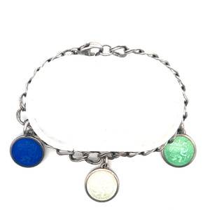 Sterling Silver Enamel St Christopher Coin Charm Bracelet