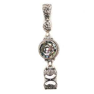 Sterling Silver Abalone Floral Repousse Pendent
