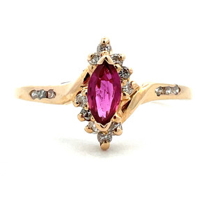 14K Yellow Gold Marquise Ruby Diamond Accents Ring Size 7.5