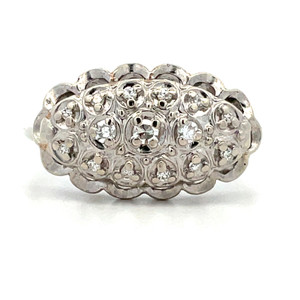 Vintage 14K White Gold Diamond with Border Band Ring Size 7