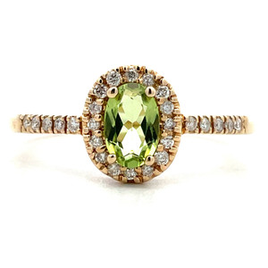 14K Yellow Gold 0.4ct Oval Peridot with 0.12cttw Diamond Accents Ring Size 7