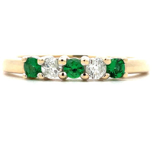 14K Yellow Gold Round Emeralds and Diamonds Band Ring Size 9.5